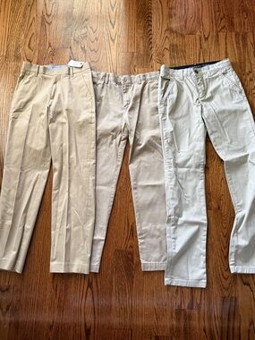 Boys size 14 khaki bundle of 3 pairs of flat front pants various brands